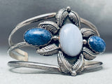 One Of The Best Vintage Native American Navajo Lapis Sterling Silver Leaf Bracelet-Nativo Arts