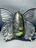 184 Grams!! Native American Navajo Green Turquoise Sterling Silver Butterfly Bracelet!-Nativo Arts