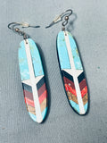One Most Intricate Vintage Santo Domingo Turquoise Silver Feather Earrings-Nativo Arts