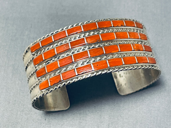 Jess Chavez Native American Zuni Coral Sterling Silver Bracelet-Nativo Arts