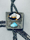 Important Vintage Native American Zuni Horse Sterling Silver Turquoise Inlay Bolo Tie-Nativo Arts