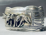 Wolfpack Detailed Native American Navajo Handmade Sterling Silver Bracelet Cuff-Nativo Arts