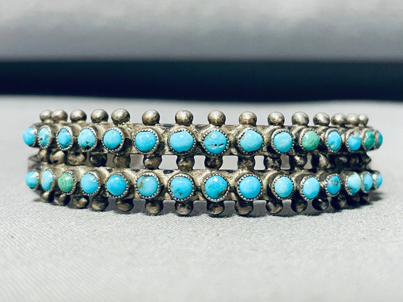 Eyes Of Turquoise Vintage Native American Zuni Sterling Silver Bracelet Old-Nativo Arts