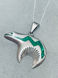 Fabulous Vintage Native American Navajo Inlay Malachite Bear Sterling Silver Necklace-Nativo Arts