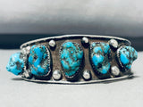 Rare Vintage Native American Navajo Old Kingman Turquoise Sterling Silver Bracelet-Nativo Arts