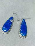 Dynamic Vintage Native American Navajo Azurite Sterling Silver Dangle Earrings-Nativo Arts