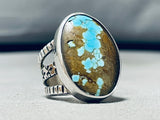 One Of The Best Native American Navajo #8 Turquoise Sterling Silver Intricate Ring-Nativo Arts