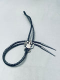 Intricate Older Vintage Native American Zuni Turquoise Bird Inlay Sterling Si8lver Bolo Tie-Nativo Arts