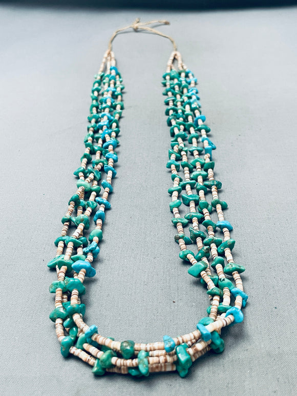 Very Old Vintage Native American Navajo Turquoise Nugget Heishi Necklace Old-Nativo Arts