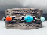 Chain Link Vintage Native American Navajo Turquoise Sterling Silver Bracelet-Nativo Arts