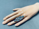 Towering Vintage Native American Navajo Turquoise Teardrop Sterling Silver Ring Old-Nativo Arts