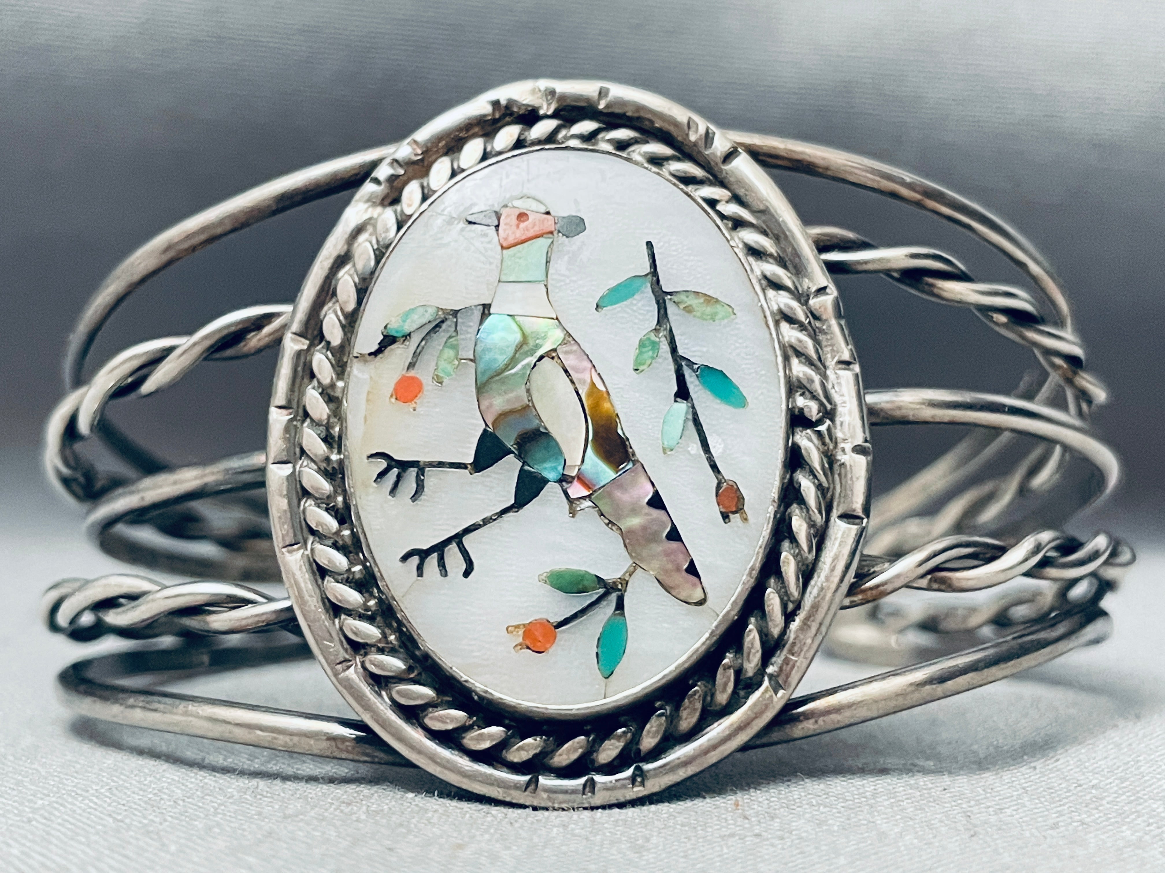 One Of The Best Inlay Vintage Native American Zuni Bird Sterling