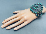 Very Rare Big Vintage Native American Navajo Green Turquoise Sterling Silver Bracelet-Nativo Arts