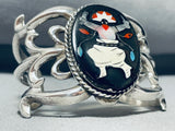 Dancing Ceremonial Vintage Native American Zuni Kachina Sterling Silver Bracelet Cuff-Nativo Arts