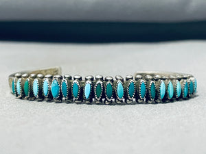 Rare Native American Navajo Vintage Blue Green Turquoise Petit Point Silver Bracelet-Nativo Arts