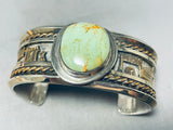 Heavy 89 Gram Native American Navajo Green Turquoise Sterling Silver Gold Bracelet-Nativo Arts