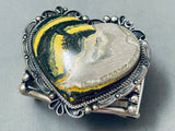 137 Gram Vintage Native American Navajo Yellow Jasper Sterling Silver Heart Bracelet
