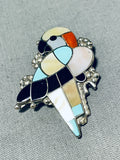 Cool Parrot!! Vintage Native American Zuni Turquoise Inlay Sterling Silver Pendant Pin-Nativo Arts