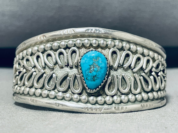 Best Horseshoe Native American Navajo Blue Gem Turquoise Sterling Silver Bracelet-Nativo Arts
