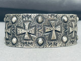 Unforgettable Native American Navajo Sterling Silver Cross Bracelet Signed Ronnie Willie-Nativo Arts