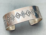 Hand Tooled Vintage Native American Navajo Sun Stamped Sterling Silver Bracelet Cuff-Nativo Arts