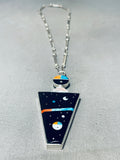 Outer Space Kachina Native American Navajo Turquoise Inlay Sterling Silver Necklace-Nativo Arts