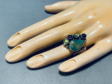 Breathtaking Native American Navajo Signed Damale Turquoise Peridot Garnet Silver Ring-Nativo Arts