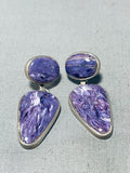 The Best Vintage Native American Navajo Charoite Sterling Silver Signed Earrings-Nativo Arts