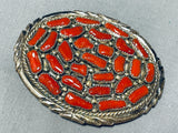 Traditional Native American Navajo Coral Sterling Silver Buckle-Nativo Arts