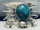 179 Grams!!! Native American Navajo Turquoise Sterling Silver Spider Bracelet-Nativo Arts