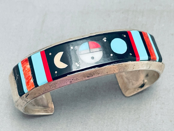 6.5 Inch Wrist Vintage Native American Navajo Turquoise Inlay Sterling Silver Bracelet-Nativo Arts