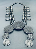 Authentic Native American Navajo Sterling Silver Coin Squash Blossom Necklace-Nativo Arts
