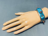 One Of Most Unique Ever Vintage Native American Navajo Turquoise Inlay Sterling Silver Bracelet-Nativo Arts