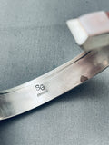 6 Inch Wrist Vintage Native American Navajo Pink Pearl Inlay Sterling Silver Bracelet Cuff-Nativo Arts