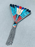 Highly Detailed Vintage Navojo Spiderweb Turquoise Sterling Silver Pin
