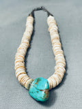 Chunky Watermelon Shell Vintage Navajo Turquoise Sterling Silver Necklace Old