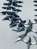 Hand Carved Jet Bird Vintage Santo Domingo Sterling Silver Heishi Necklace-Nativo Arts