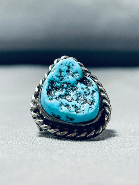 Fred Guerro Vintage Native American Navajo Sleeping Beauty Turquoise Sterling Silver Ring-Nativo Arts