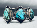Rare Blue Diamond Turquoise Vintage Native American Navajo Sterling Silver Bracelet-Nativo Arts