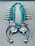 Butterfly Turquoise Naavjo Sterling Silver Squash Blossom Necklace-Nativo Arts