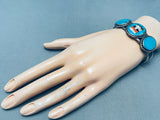 One Of The Most Unique Vintage Native American Navajo Turquoise Inlay Sterling Silver Bracelet-Nativo Arts