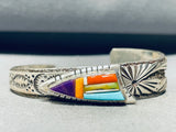 Jaws To Floor!! Vintage Native American Navajo Turquoise Inlay Sterling Silver Bracelet-Nativo Arts
