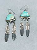 Sturdy Dangling Vintage Native American Navajo Turquoise Sterling Silver Feather Earrings-Nativo Arts