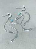 Marvelous Native American Navajo Signed Sleeping Beauty Turquoise Sterling Silver Horse Earrings-Nativo Arts