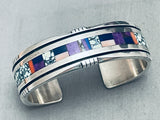 6.5 Inch Wrist Vintage Native American Navajo Turquoise Inlay Sterling Silver Bracelet-Nativo Arts