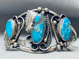 Important Gilbert Turquoise Vintage Native American Navajo Sterling Silver Bracelet Old-Nativo Arts