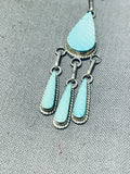 Stunning Vintage Native American Zuni Handcarved Blue Gem Turquoise Sterling Silver Earrings-Nativo Arts