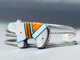 Extremely Detailed Vintage Native American Navajo Bear Inlay Sterling Silver Bracelet