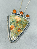 Swirled Olive Agate!! Vintage Native American Navajo Sterling Silver Necklace-Nativo Arts