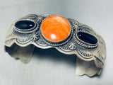 Gorgeous Vintage Native American Navajo Chim Butte Shell Sterling Silver Jet Bracelet-Nativo Arts